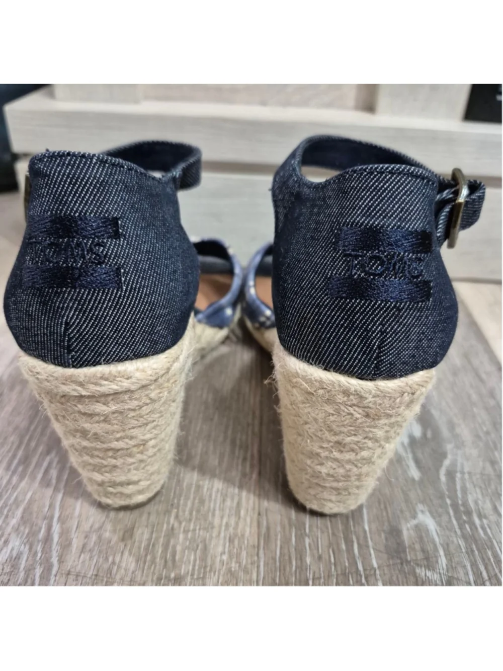 Women's TOMS Blue Denim Espadrille Wedge Sandals 7.5